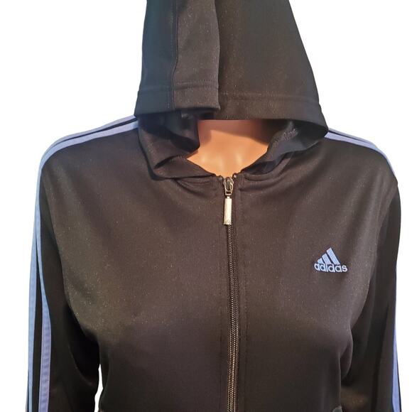 Adidas Size M Athletic Track Full Zip Jacket Black Blue Striped Logo Clima 365 - Picture 2 of 8